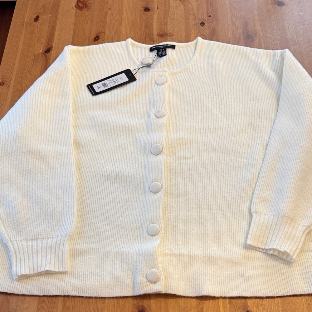 NWT! French Connection Women's Cream Button-Up Cardigan Sweater